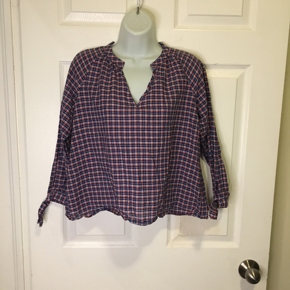 𝅺MADEWELL Tie-Sleeve Popover Top in Whitby Plaid - Picture 2 of 9